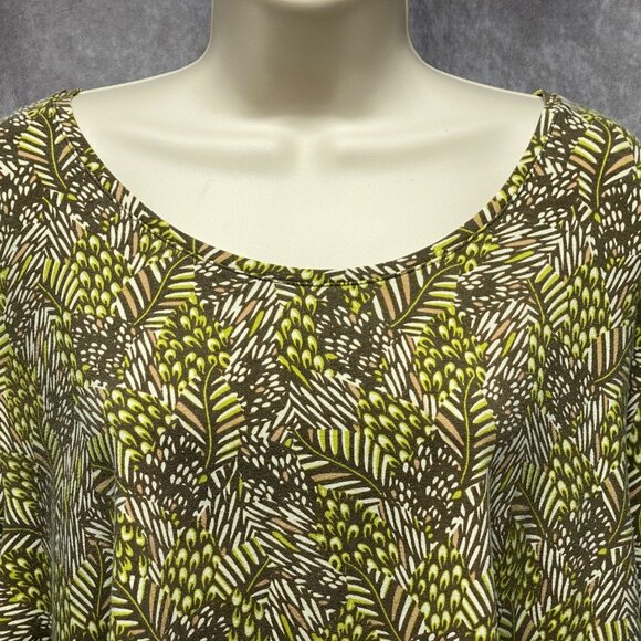 Catherines Womens Plus Size 1X Top 18/20W Leaf Print 3/4 Sleeve Scoop Neck - Picture 6 of 11